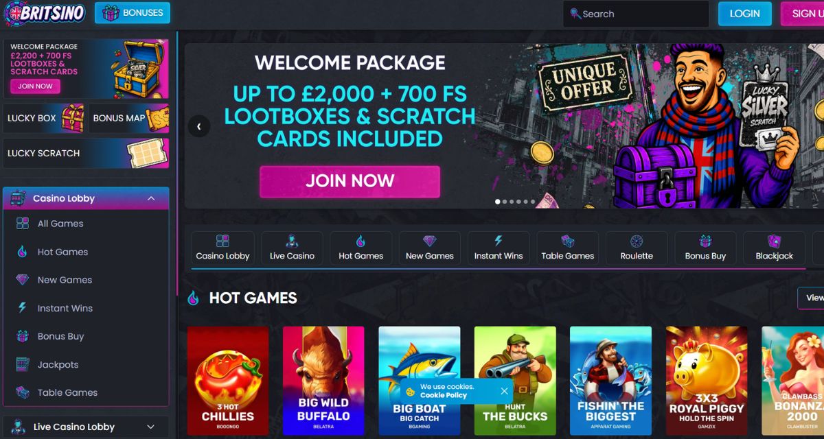 Screenshot of the Britsino Casino website