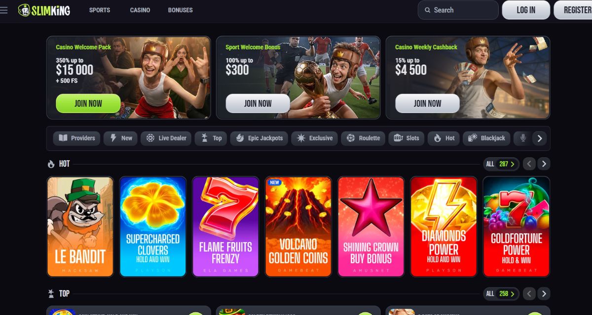 Screenshot of the Slim King Casino website