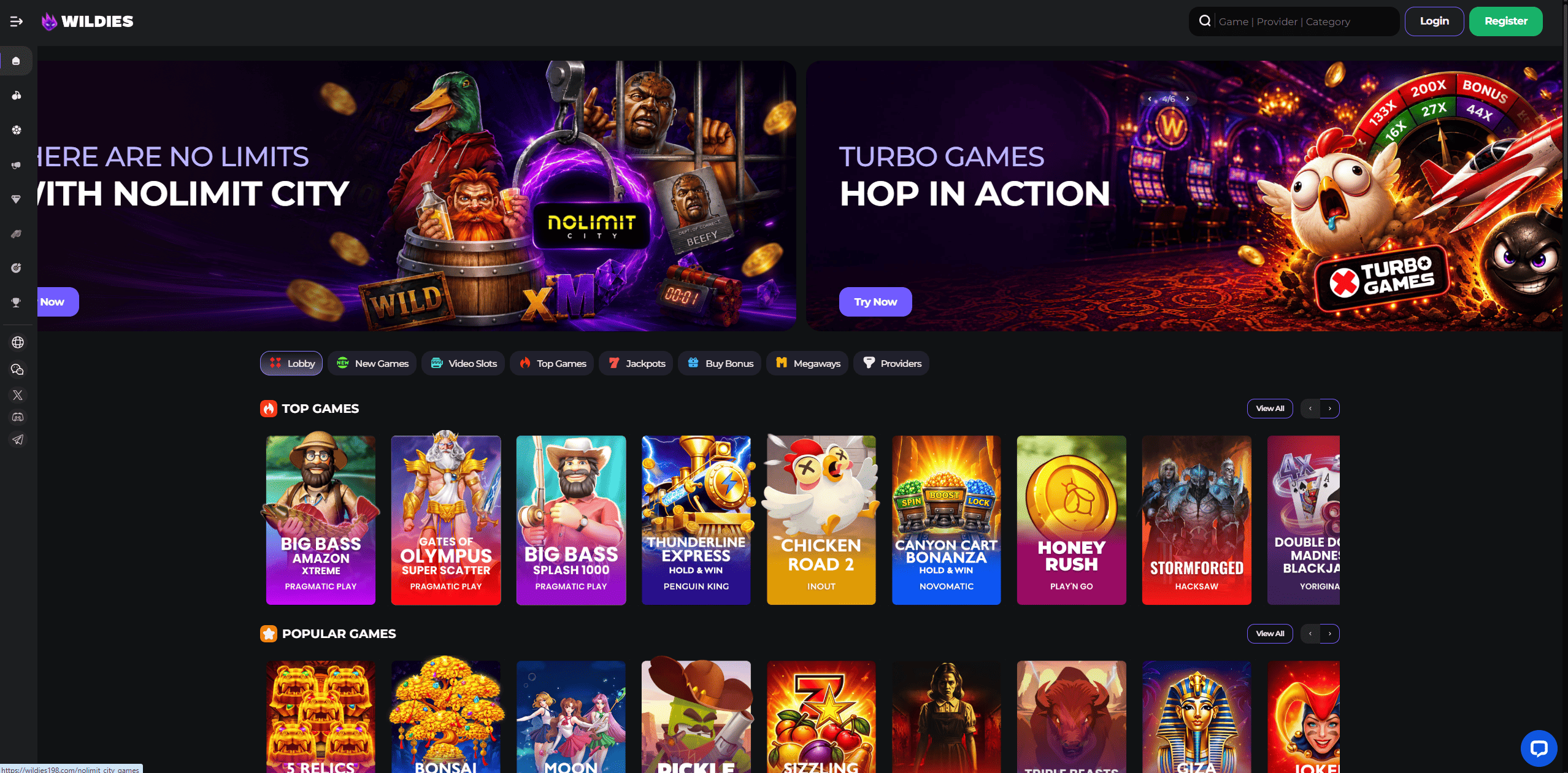 Screenshot of the Wildies website